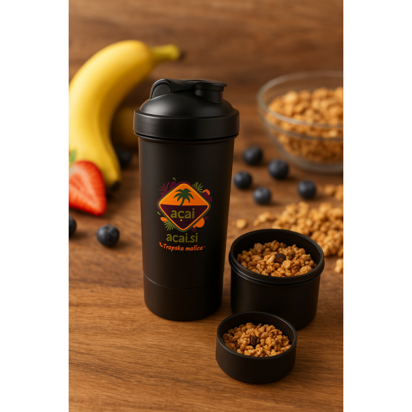 bidon za smoothie z dvema ločenima posodicama